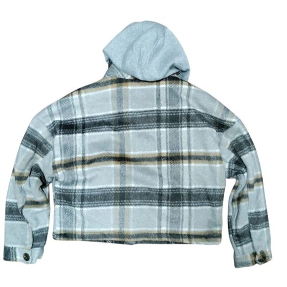 Ci Sono Plaid Hooded Cropped Jacket Sherpa Lined Flannel Jacket Women's M - Picture 6 of 11